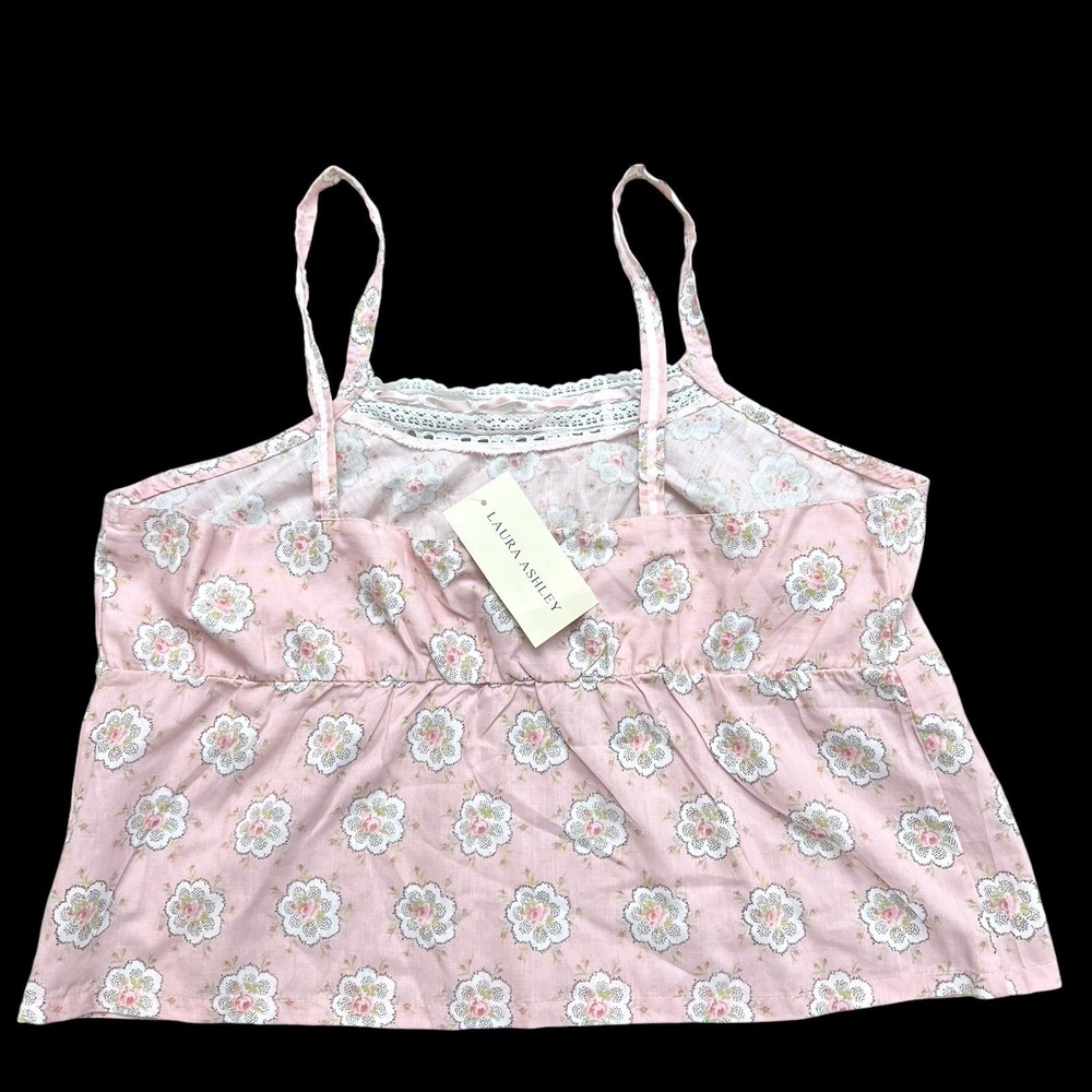Laura Ashley Floral Cami Women XL Pink Lace Trim Coquette Cotagecore Pastel NWT - Picture 2 of 7